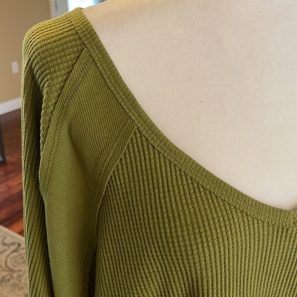NWT - Free People Santa Clara Boho Thermal Waffle Knit Top, Army Green, Size M - Picture 3 of 8